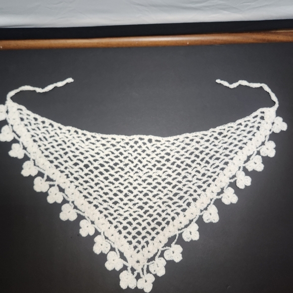 Hand-made White Mesh Hair Kerchief/Bandana with Tassel Trim - Picture 2 of 5